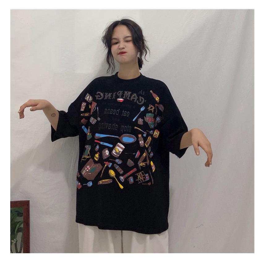 SUXI Áo Thun Nữ Dáng Rộng In Hình Thời Trang Hàn Quốc