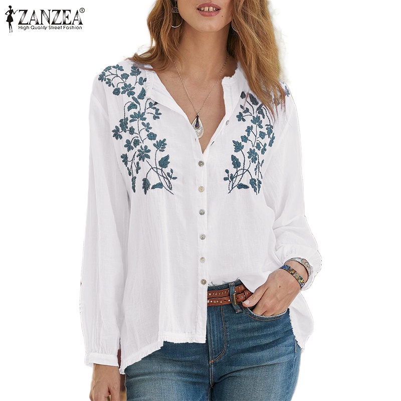Áo sơ mi Zanzea dài tay họa tiết thêu thời trang cho nữ