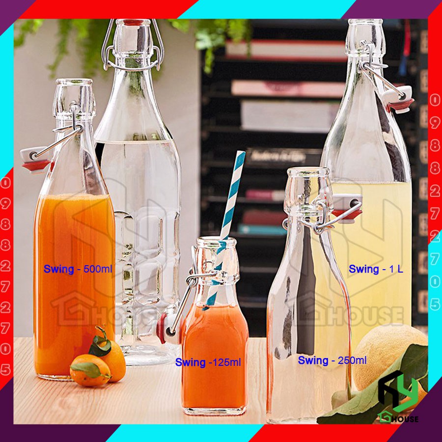 Chai thủy tinh đựng nước ép, chai thủy tinh làm kombucha nắp cài đủ size, nhập khẩu Ý - BORMIOLI ROCCO