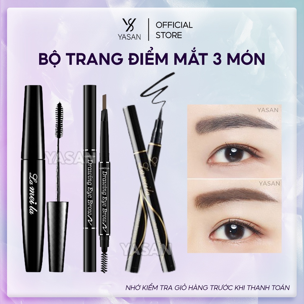 Trang điểm mắt combo 3 món cơ bản Chì kẻ mày hai đầu, kẻ mắt, mascara chuốt mi Lameila sét makeup Yasan