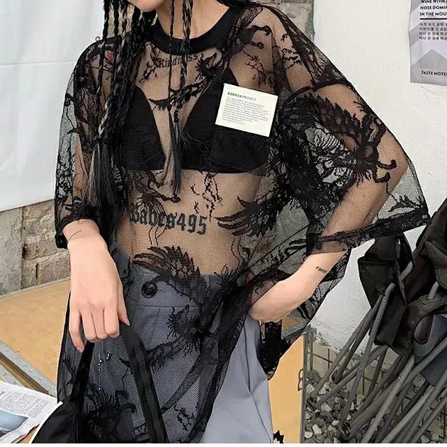 Áo lưới xuyên thấu unisex hình con ngựa Mã: AK2484 - ĐEN