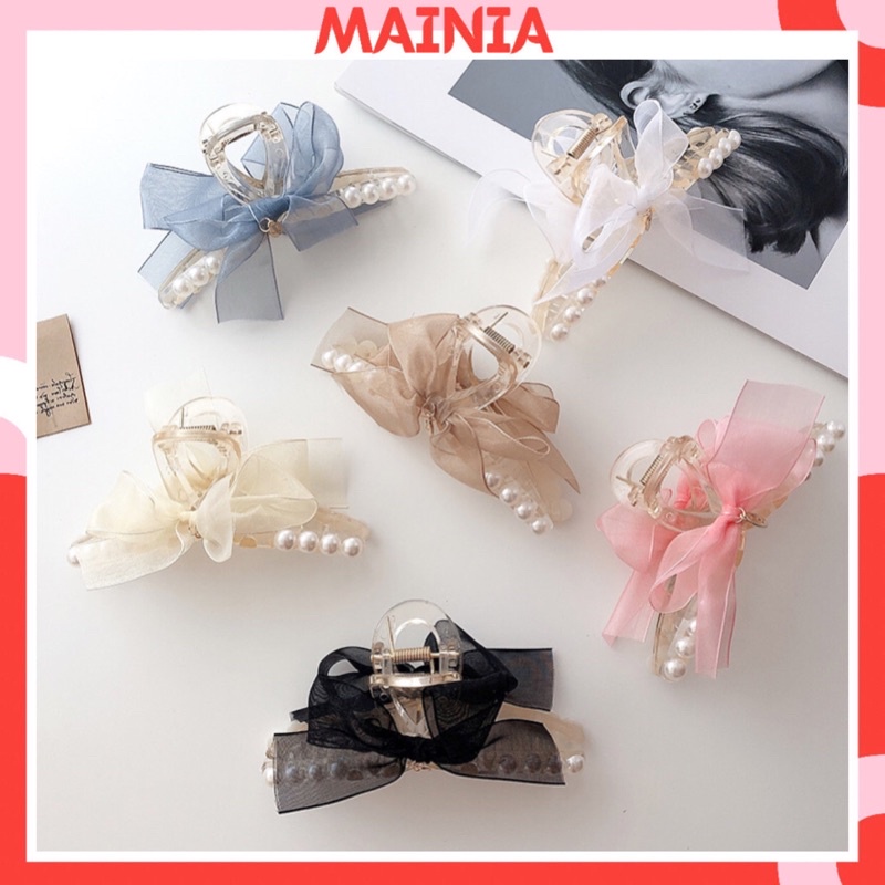Kẹp Tóc Càng Cua Hàn Quốc Nơ Đính Ngọc Hot Trend Xinh Xắn Mainia Shop