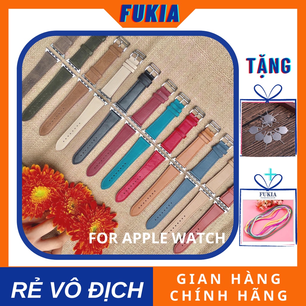 Dây da 12 màu dành cho Apple Watch đồng hồ thông minh iWatch Series 1/2/3/4/5/6/7/SE size 38/40/41/42/44/45mm Fukia