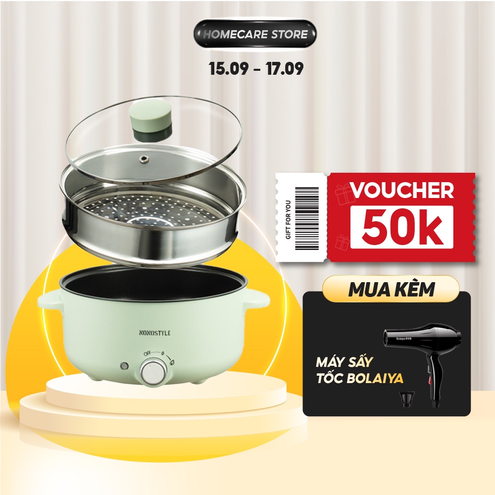 Nồi điện đa năng chống dính Nonostyle 3L 1000W nấu nhanh 15 phút - BH 12 tháng