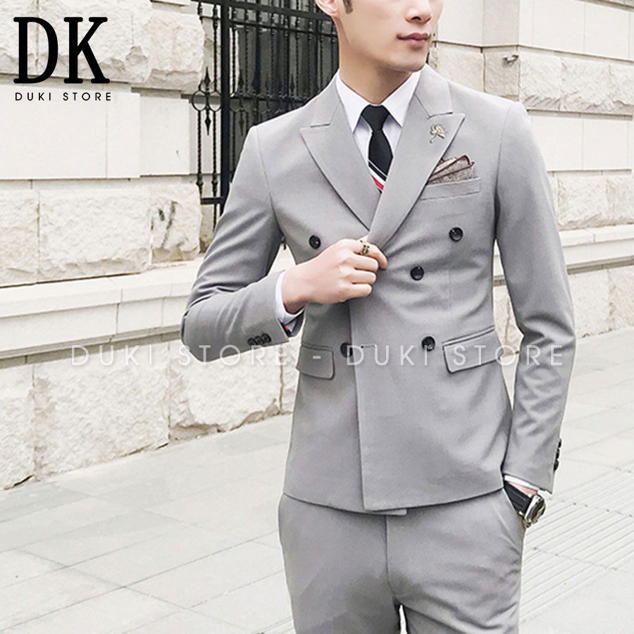 Bộ vest nam 6 cúc Hàn Quốc màu ghi đẹp DKE0015 - DUKI STORE