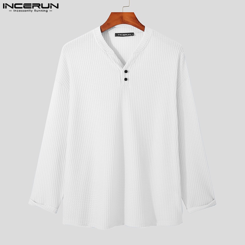 Áo thun INCERUN dệt kim tay dài dáng ôm thời trang thu đông cho nam