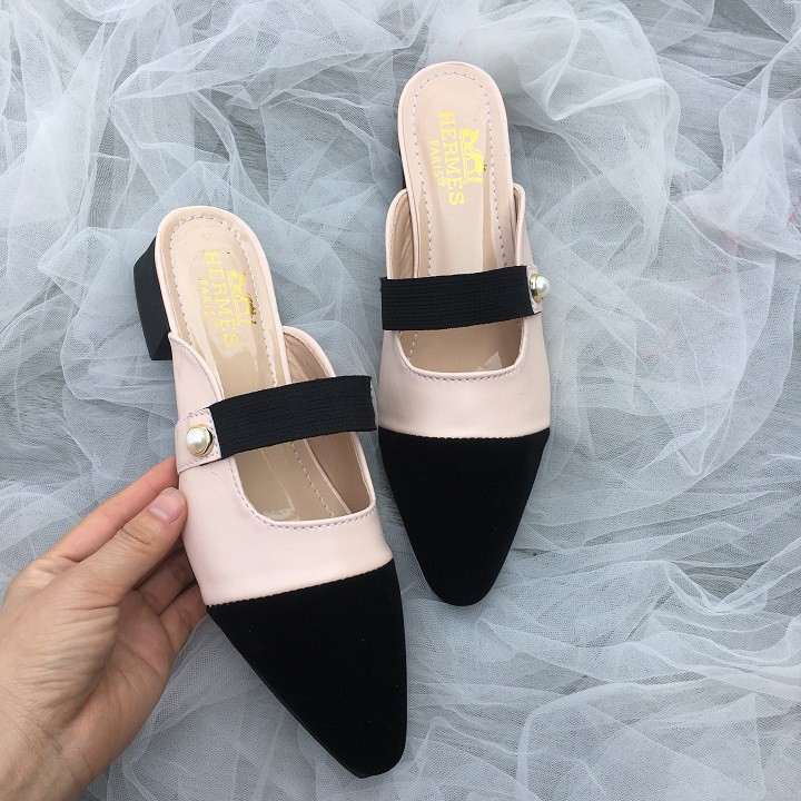 Giày sục pha màu đính khuy ngọc cao cấp | BigBuy360 - bigbuy360.vn