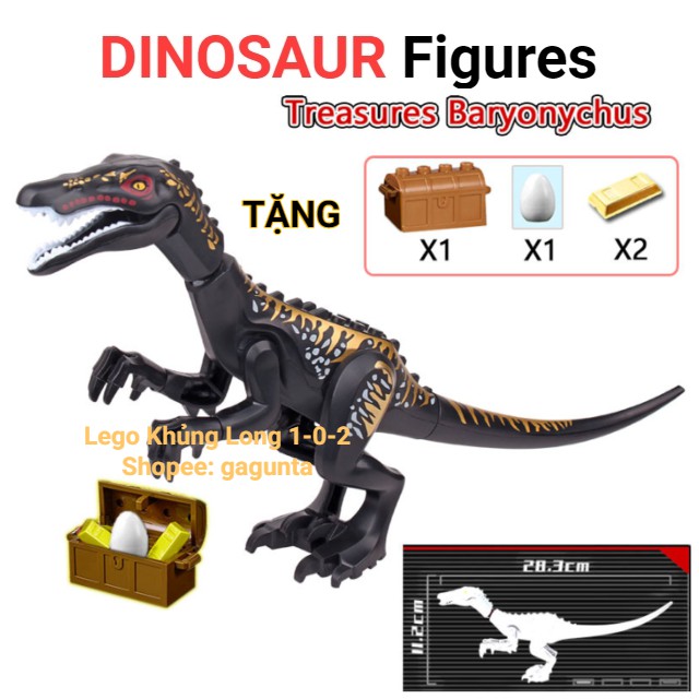 Đồ Chơi Khủng Long Baryonyx Màu Vàng Đen 28cm Tặng Kèm Trứng + Hộp Châu Báu Jurassic World Hãng Lele