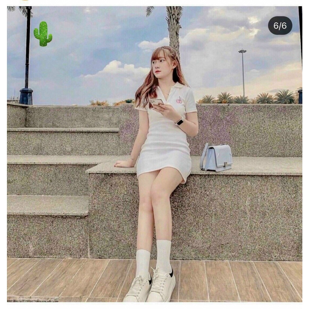 ĐẦM POLO NỮ TAY NGẮN DÁNG ÔM BODY TÔN DÁNG CỔ BẺ CHỮ V DỄ THƯƠNG, SEXY