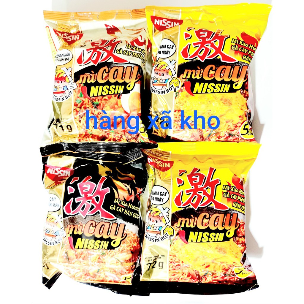 mì cay nissin trộn khô / nước 4 vị phô mai trứng muối gà cay,71-72 gr gói