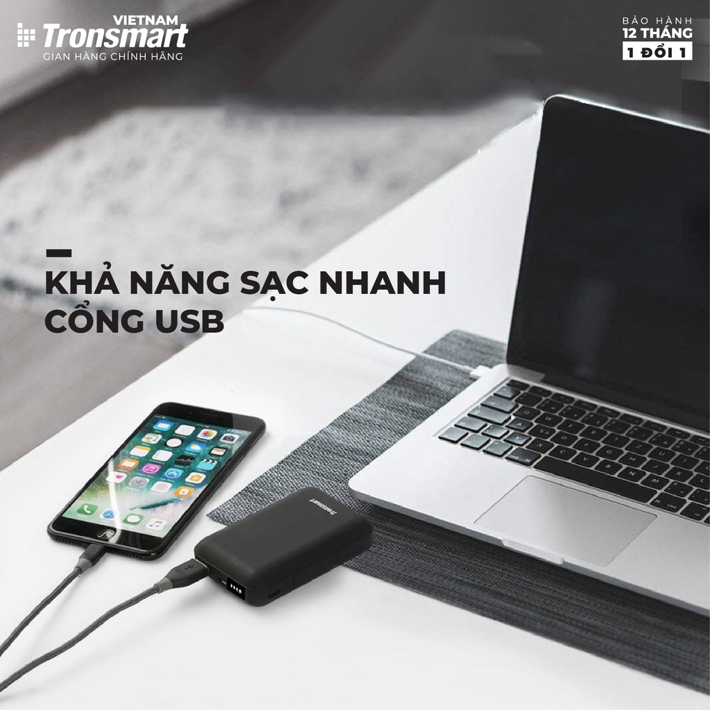 Sạc dự phòng 10000mAh Tronsmart PB10 Sạc nhanh Led hiển thị PIN - Hàng chính hãng - Bảo hành 12 tháng 1 đổi 1