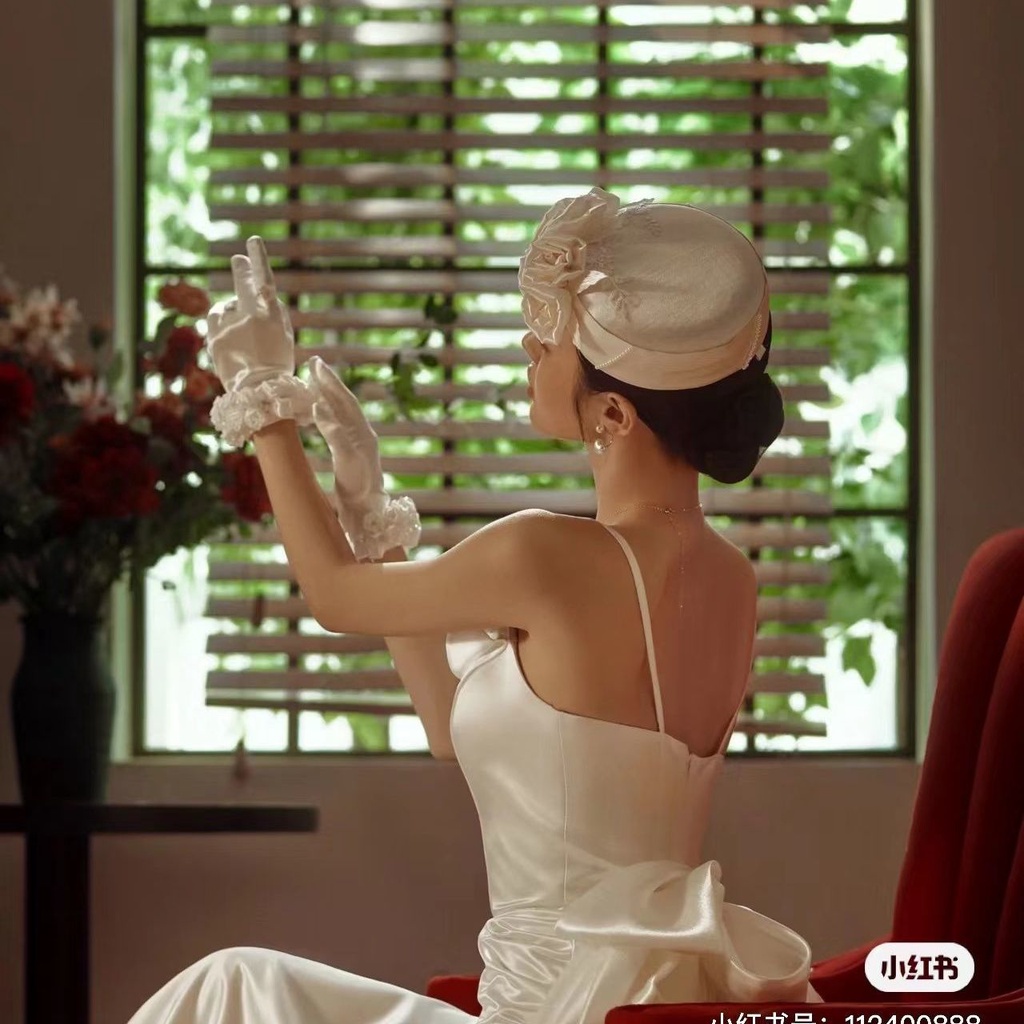 Găng Tay Vải Satin Đính Hoa Dùng Làm Đạo Cụ Chụp Ảnh Cho Cô Dâu