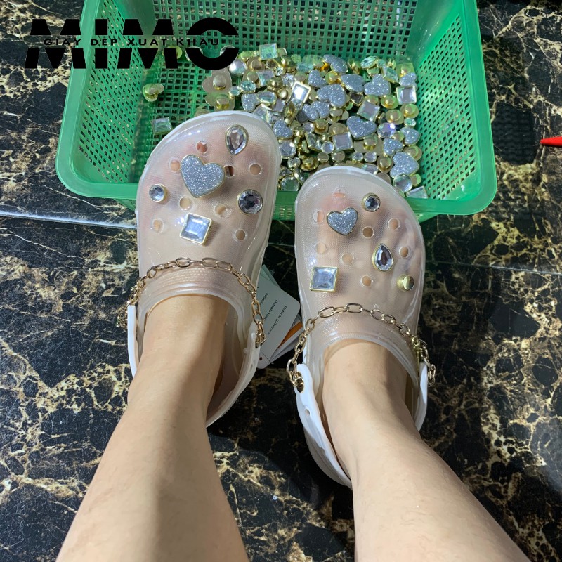 [HOT] Sục nữ, dép cross đính đá đế cao, sục cross đính kèm 16 jibit siêu sang chảnh cho chị em