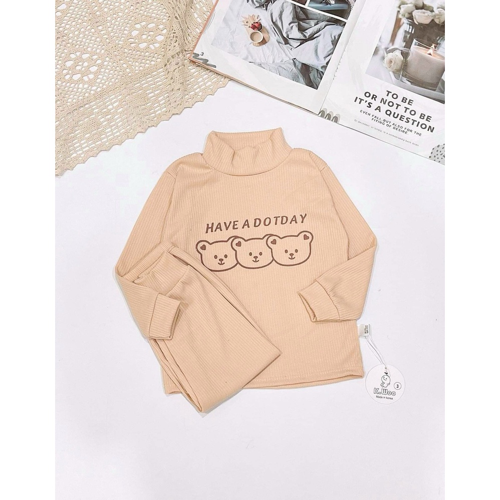 Bộ len gân tăm thu đông dài tay cho bé trai gái body tay dài