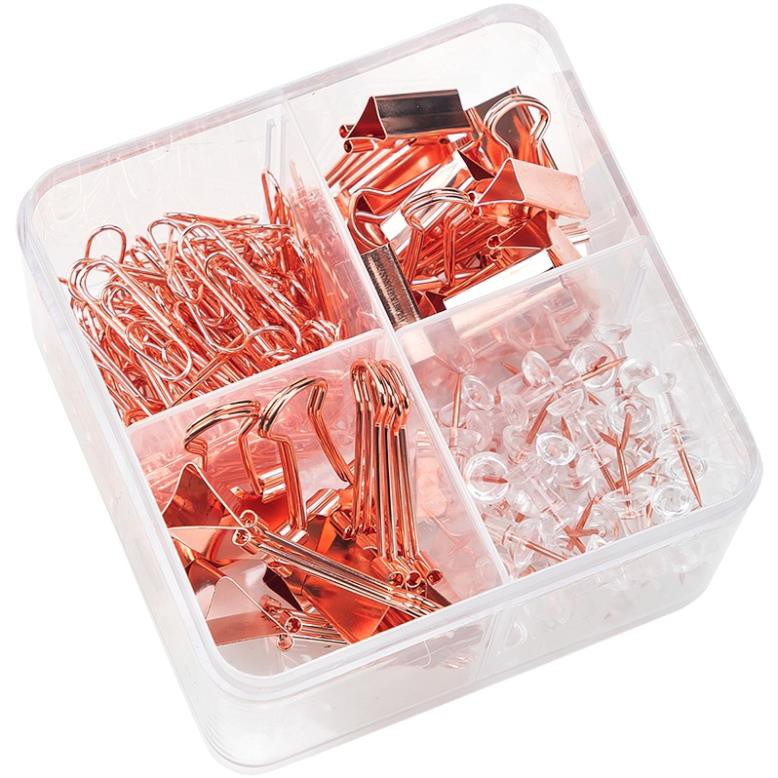 Bộ phụ kiện hỗn hợp Deli - Set kẹp bướm/ghim vòng/ghim mũ/ghim đinh, mạ vàng hồng thời trang, thiết kế nhỏ gọn - 78551
