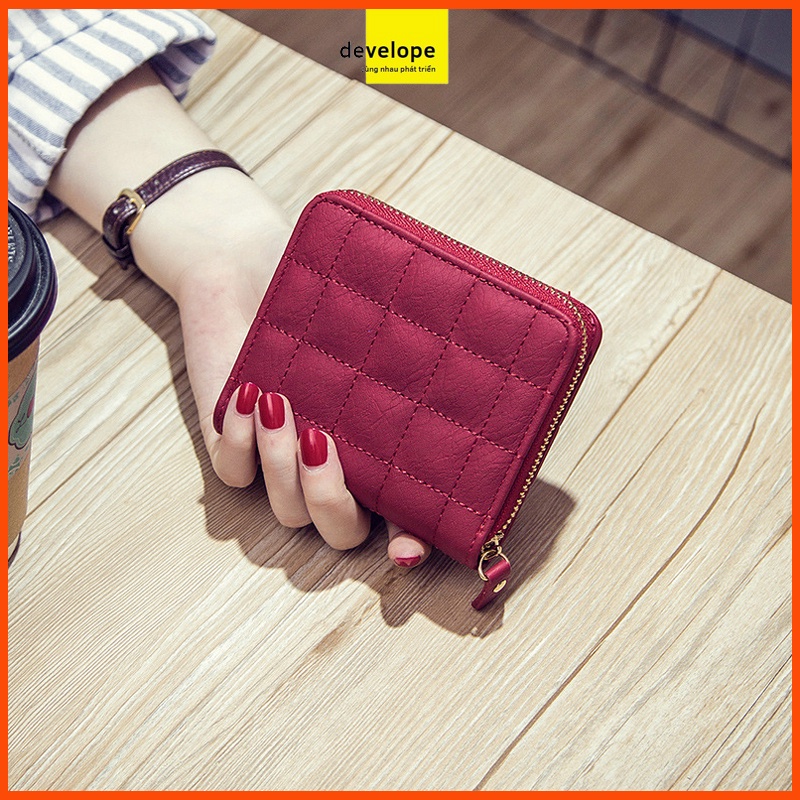 Ví nữ  DEVELOPE đựng thẻ / xu họa tiết da PU KIỂU CARO  nhỏ gọn