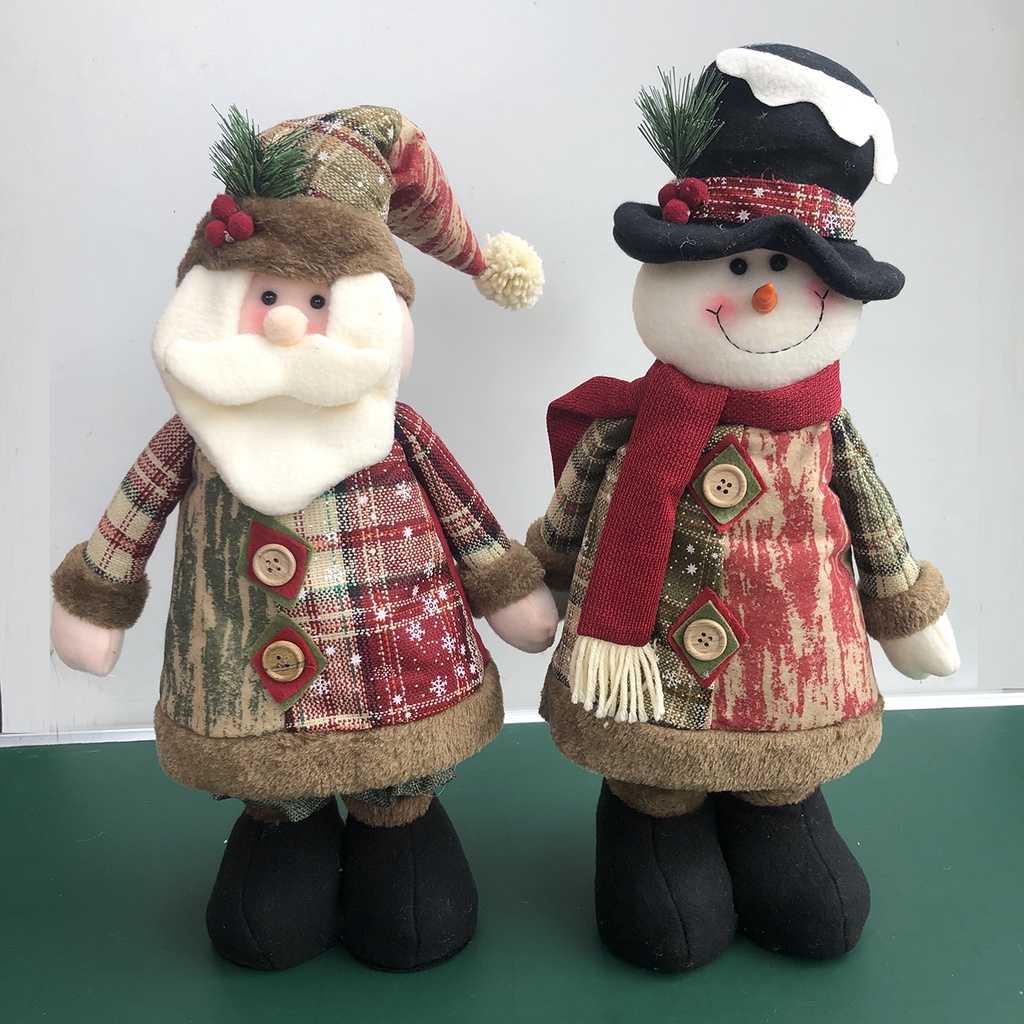 Cặp người tuyết ông già Noel kéo dài chân cao 80cm trang trí Giáng Sinh Noel