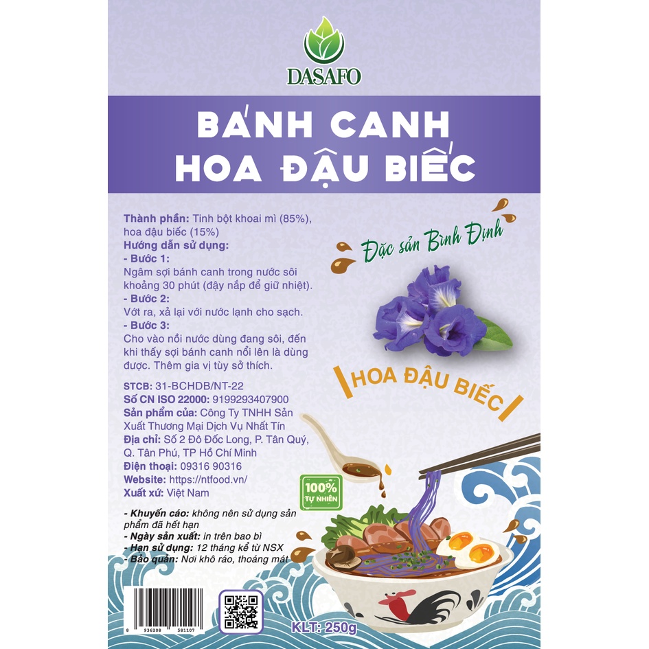 Bánh canh Hoa đậu biếc DASAFO 250gr / 200gr Tự nhiên, Healthy, Thực dưỡng, Eat clean - Đặc sản Bình Định - Nhất Tín Food