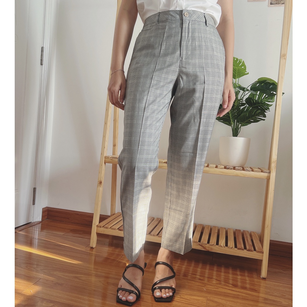 Quần Tây Nữ caro ống đứng dập ly Ghp-Garment