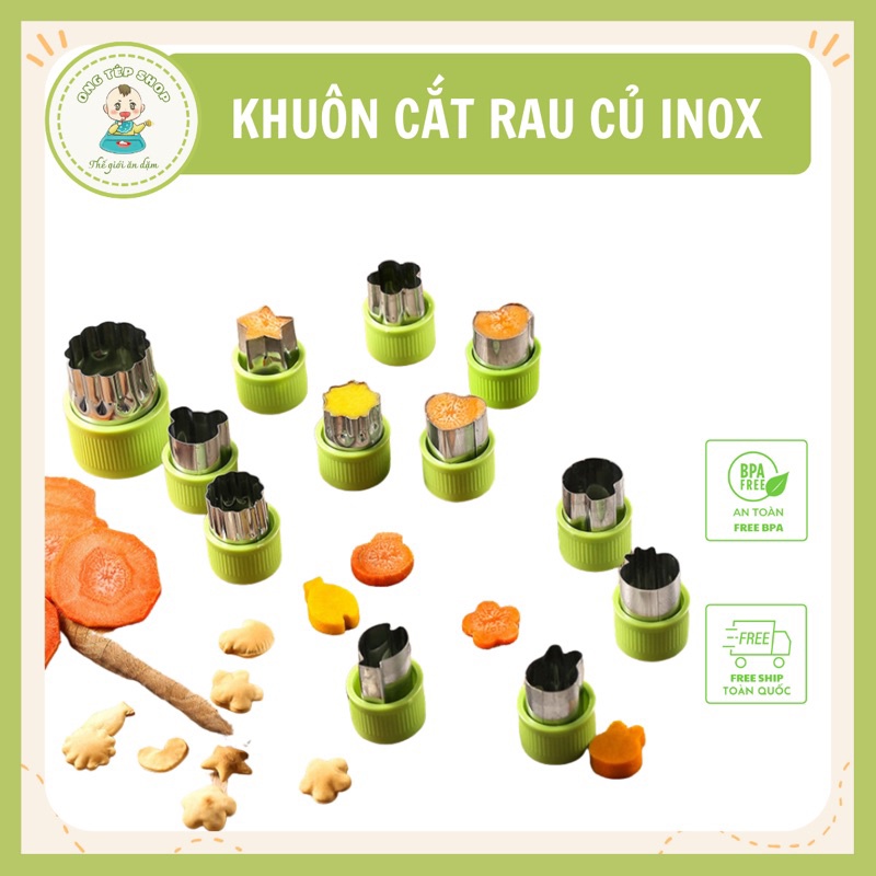 Set 8 khuôn cắt rau củ quả bằng inox đa năng, bộ khuôn tạo hình