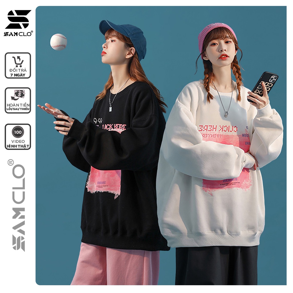Áo khoác SWEATER nỉ SAM CLO - Áo khoác chui thu đông tay dài form rộng nam nữ unisex long sleeve chữ CLICK HERE | BigBuy360 - bigbuy360.vn
