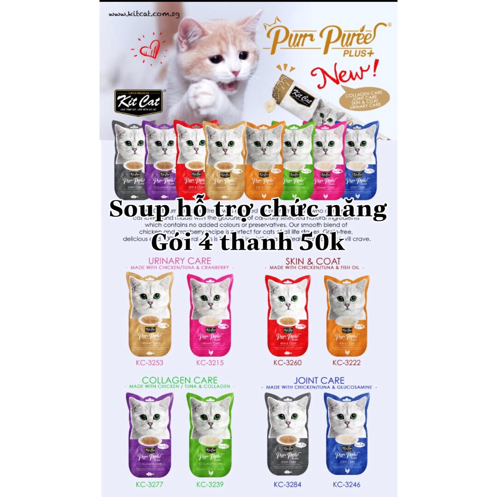 Súp thưởng Kitcat Purr Puree Plus+ hỗ trợ chức năng cho mèo .