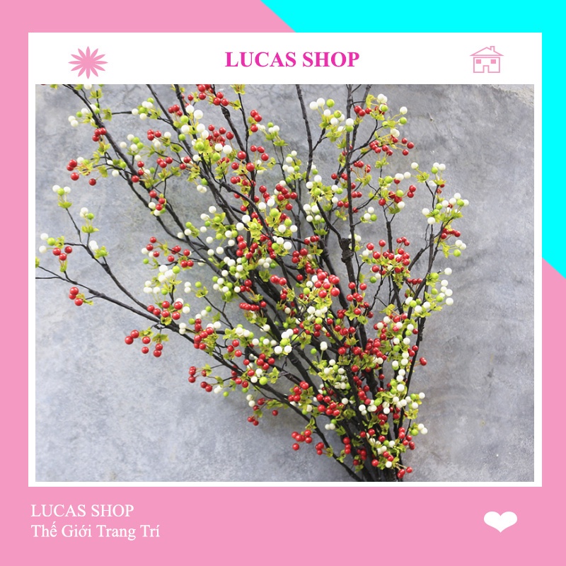 Cành Tuyết Cherry Cổ Cao Cấp 90cm Trang Trí Nhà Cửa, Sự Kiện, Cắm Điểm Đào Đông, Cành Lựu Sang Trọng