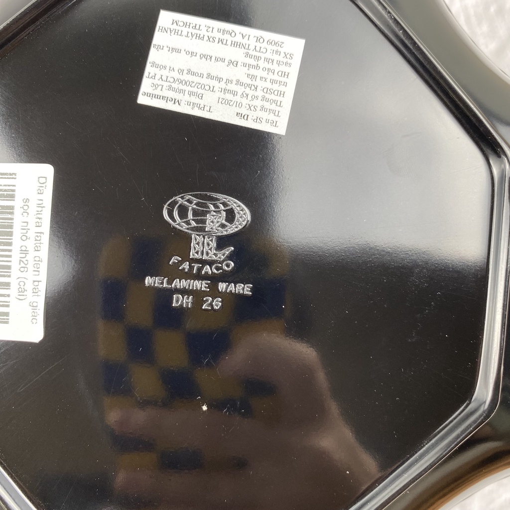 Dĩa nhựa Melamine đen bát giác sọc dành cho gia đình, nhà hàng, quán ăn (dh26,27,28)