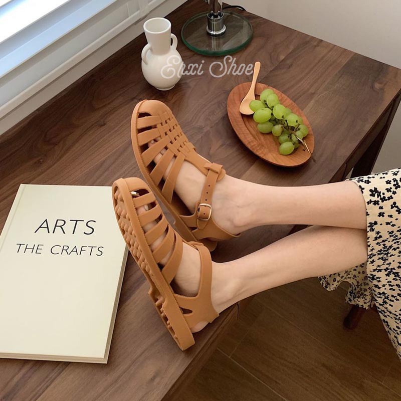 Xăng đan Nữ Mũi Tròn Đế Bằng Chống Thấm Nước