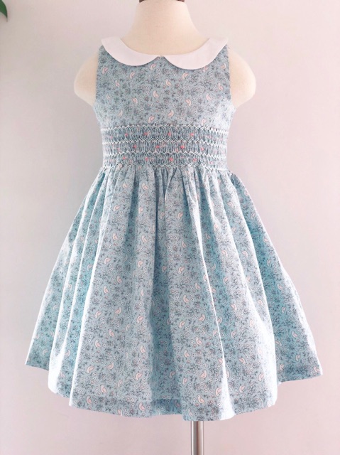 VÁY SMOCK XANH CHI TIẾT HOA VÀ CHIM NON 1Y-10Y