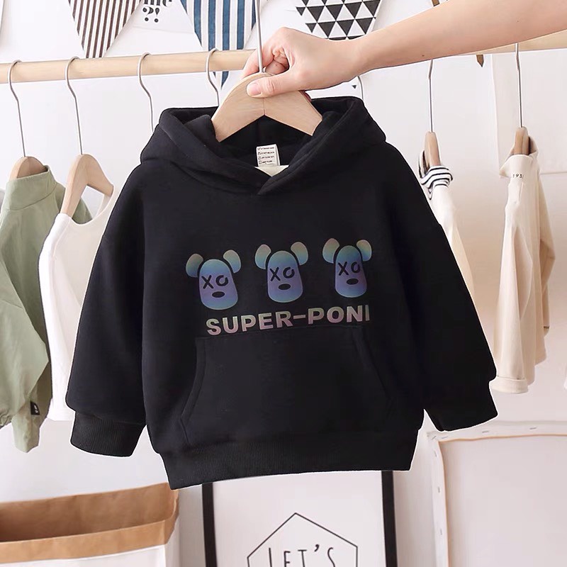 Áo hoodie nỉ bé trai Con Xinh phom rộng phản quang 7 màu 3 CHÚ GẤU,thời trang thu đông dành cho trẻ em từ 4 đến 10 tuổi