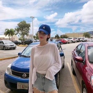 Áo thun IELGY tay dài dáng rộng xẻ tà thời trang mùa hè cho nữ