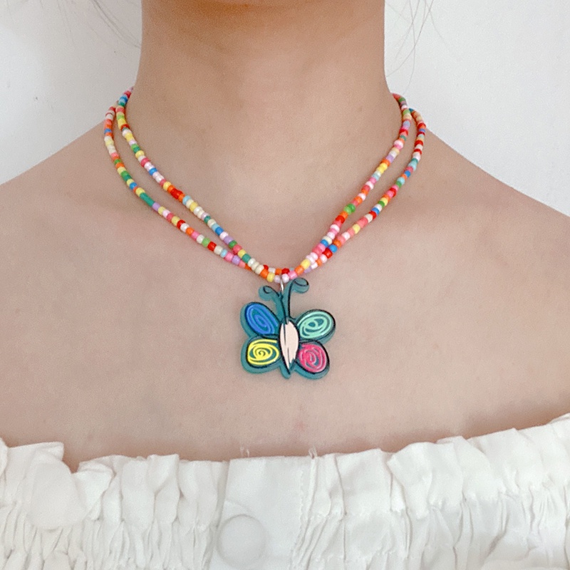 Vòng cổ Hai Lớp Đính Hạt Màu Sắc Cầu Vồng Thời Trang Dành Cho Nữ