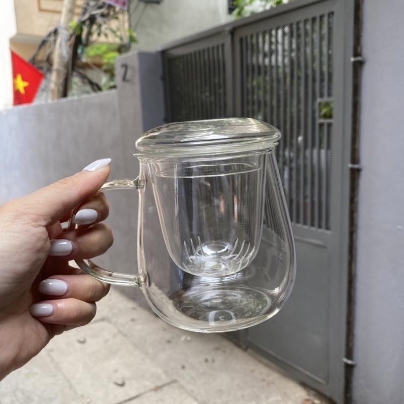 Cốc trà thuỷ tinh lõi lọc trà chịu nhiệt cao cấp có nắp nhiều mẫu
