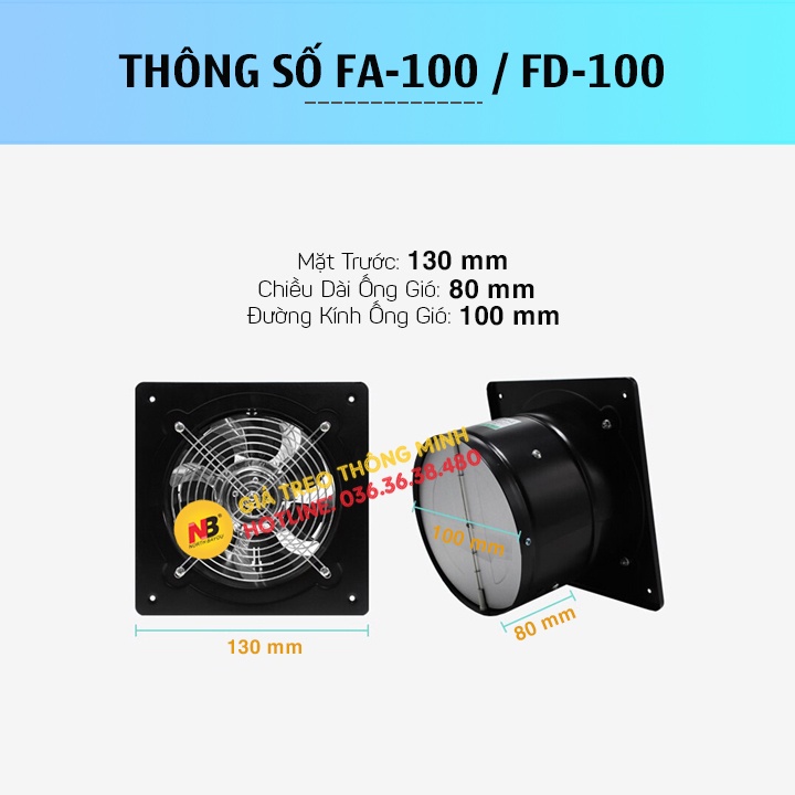 Quạt Hút Mùi Nhà Vệ Sinh , Nhà Bếp , Phòng Ngủ - Quạt Hút Thông Gió FD 100 / FA 100 - 20W / Sức Gió 140 m3/h