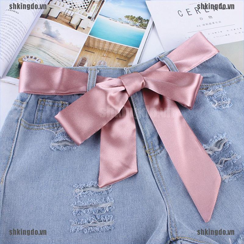 Khăn quàng đa năng chất liệu lụa trơn có thể dùng để cột nơ thắt lưng / dây cột đầm dành cho nữ
