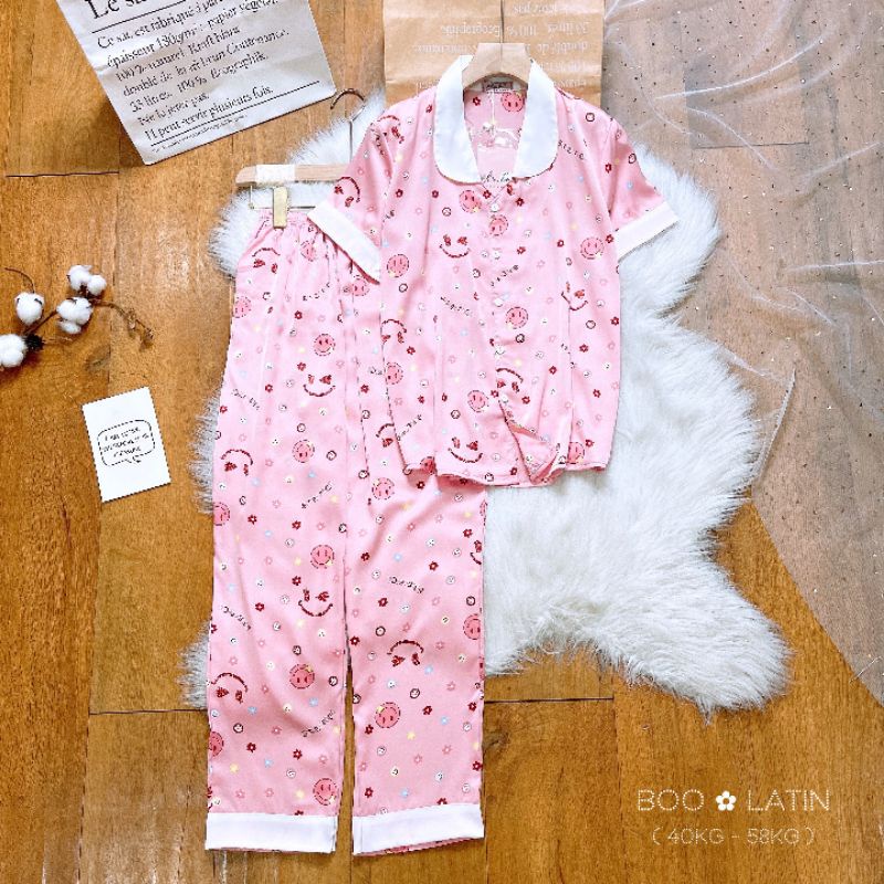 BỘ MẶC NHÀ PIJAMA LATIN LỤA CỔ SEN TNQD