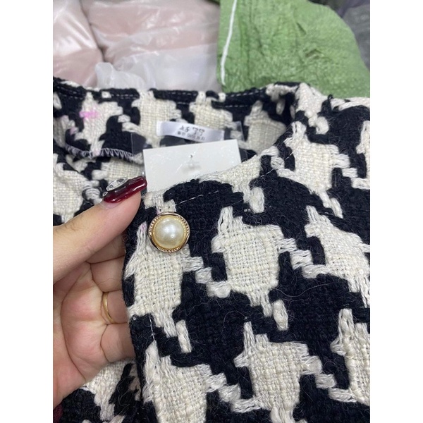 🌿SET ÁO DẠ KẺ ĐEN THIẾT KẾ CÚC NGỌC CỰC XINH