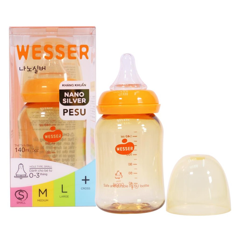 Bình Sữa Wesser Nano PESU Cổ Hẹp 60ml/140ml/240ml - Hàn Quốc