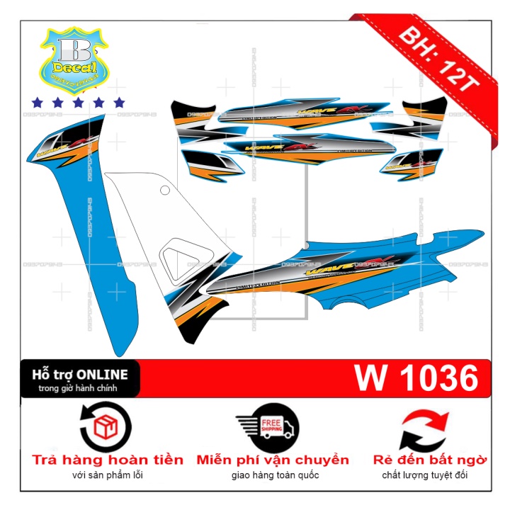 ( Quí khách vui lòng mang ra tiệm cho thợ dán ) Tem wave a 2016 xanh