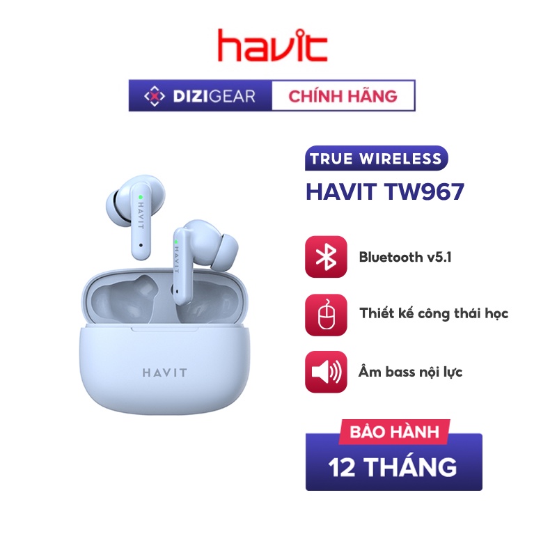 Tai Nghe TWS Havit TW967 BT 5.1, Thiết Kế Công Thái Học, Driver 10mm, Nghe Nhạc Đến 5H - Hàng Chính Hãng