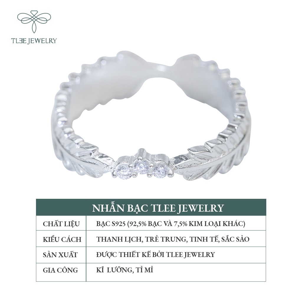 Nhẫn bạc nữ TLEE lá Henna nạm đá cao cấp NCJ A0152
