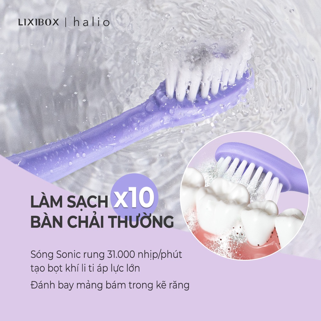 [Mã COSLXT5 giảm 10% đơn 600K] Combo Bàn chải điện Halio Sonic Whitening Toothbrush Periwinkle và Đầu bàn chải thay thế