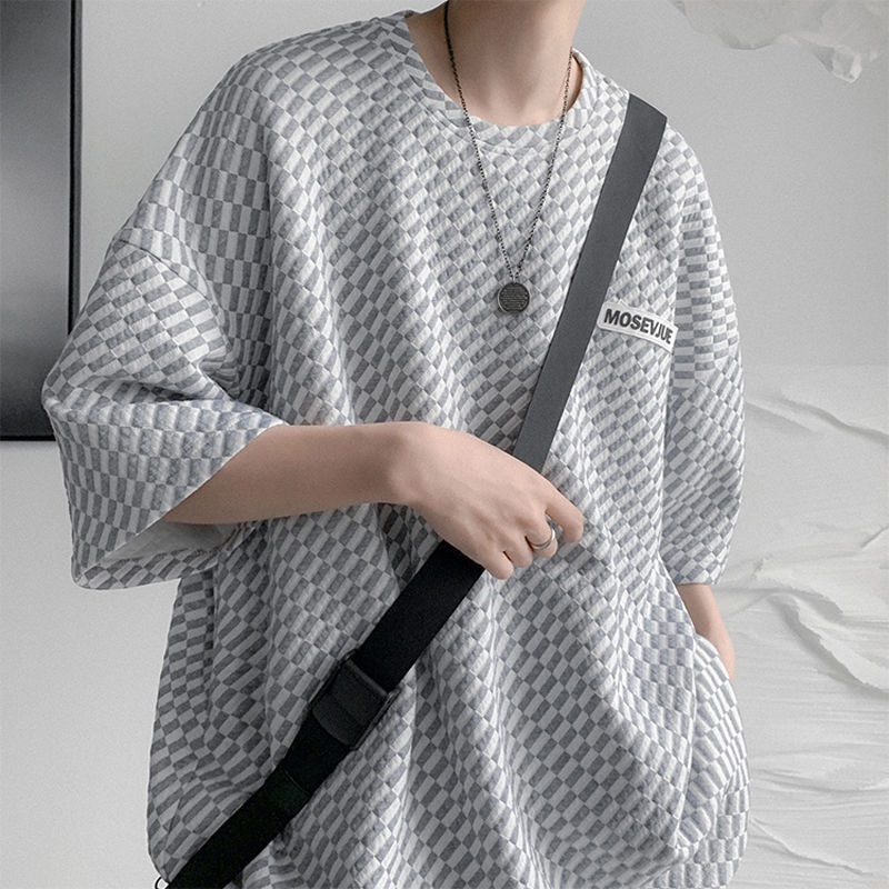 Áo Thun Tay Ngắn Cổ Tròn Họa Tiết Kẻ Sọc Màu Sắc Tương Phản Phong Cách Hàn Quốc Thời Trang Mùa Hè Cho Nam