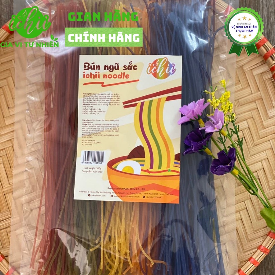 Bún ngũ sắc gạo lứt , Bún gạo lứt cao bằng ICHII gói 500g NGÔ , GẤC , LÁ CẦM , GẠO LỨT