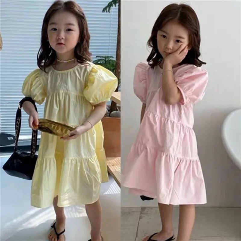 Đầm vải lanh dáng rộng kiểu Hàn Quốc xinh xắn | Đầm thời trang Hàn Quốc cho bé