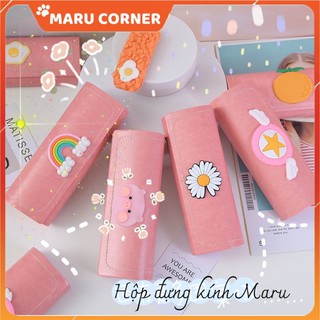 Hộp đựng kính mắt màu hồng cute có lót nhung