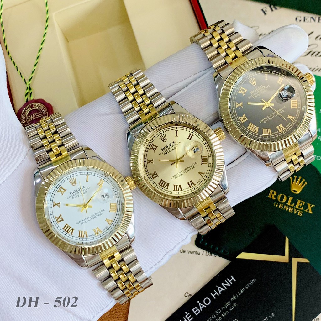 [rolex nam] Đồng hồ nam Rolex - mặt tròn viền băm dây kim loại cao cấp DH502 ngochang108