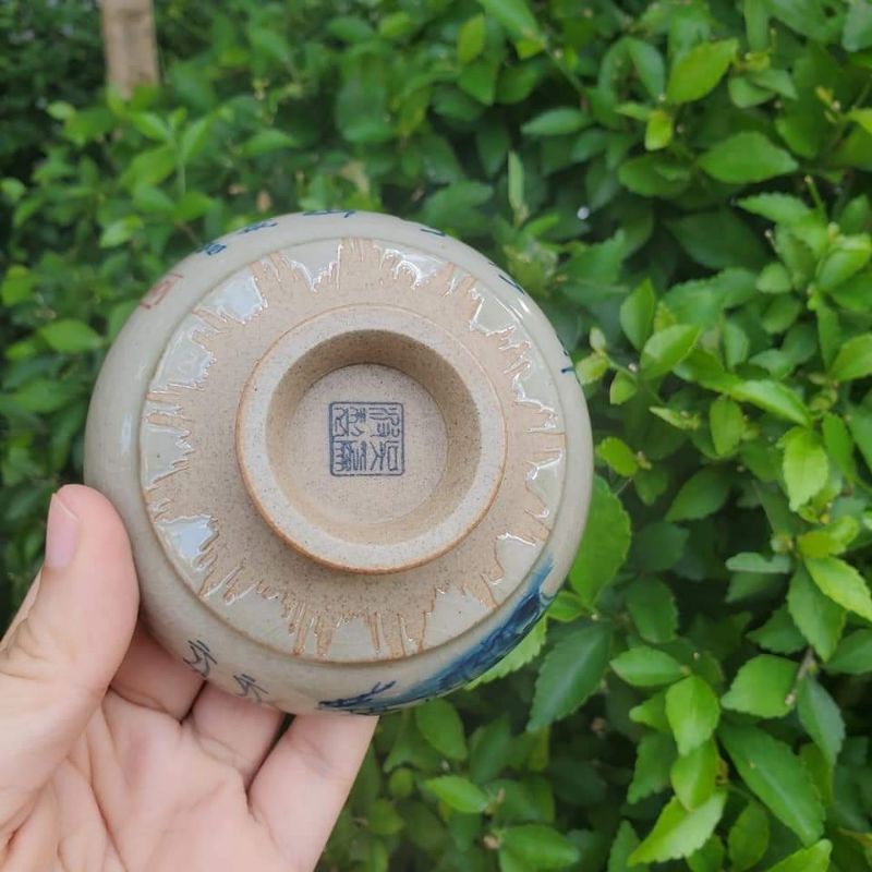 Chén chủ vẽ tay dòng chén tròn chân cao Triều Châu