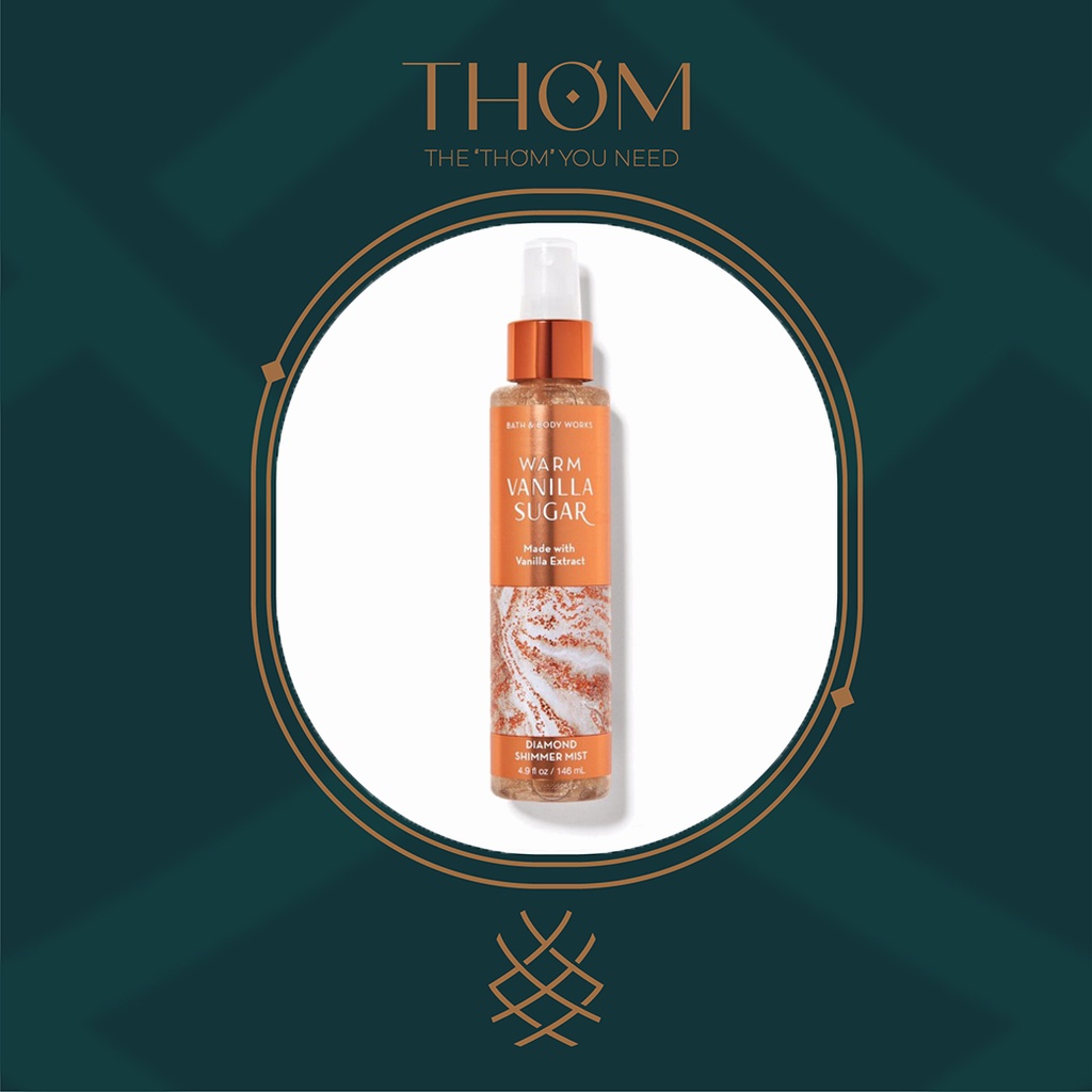 WARM VANILLA SUGAR | Xịt thơm nhũ kim tuyến Bath & Body Works Diamond Shimmer Mist 146ml